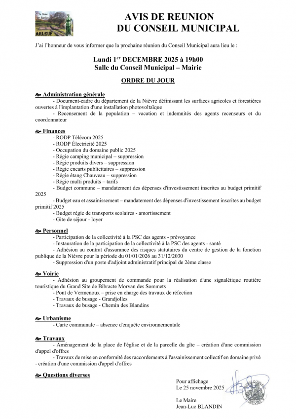 Conseil municipal 1er décembre 2025