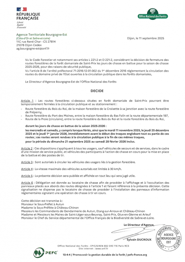 Fermeture des routes forestières en forêt domaniale - saison 2025-2026